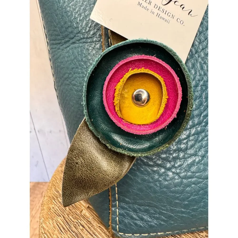 Genuine Leather Round Flower Purse Charm Blue Hot Pink Lime Boho Bag Charm